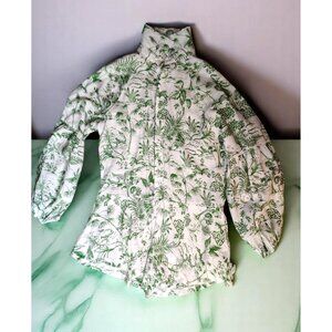 Petal and Pup XS Long Sleeve Romper Short, Green White Vacation Resort Palm Tree